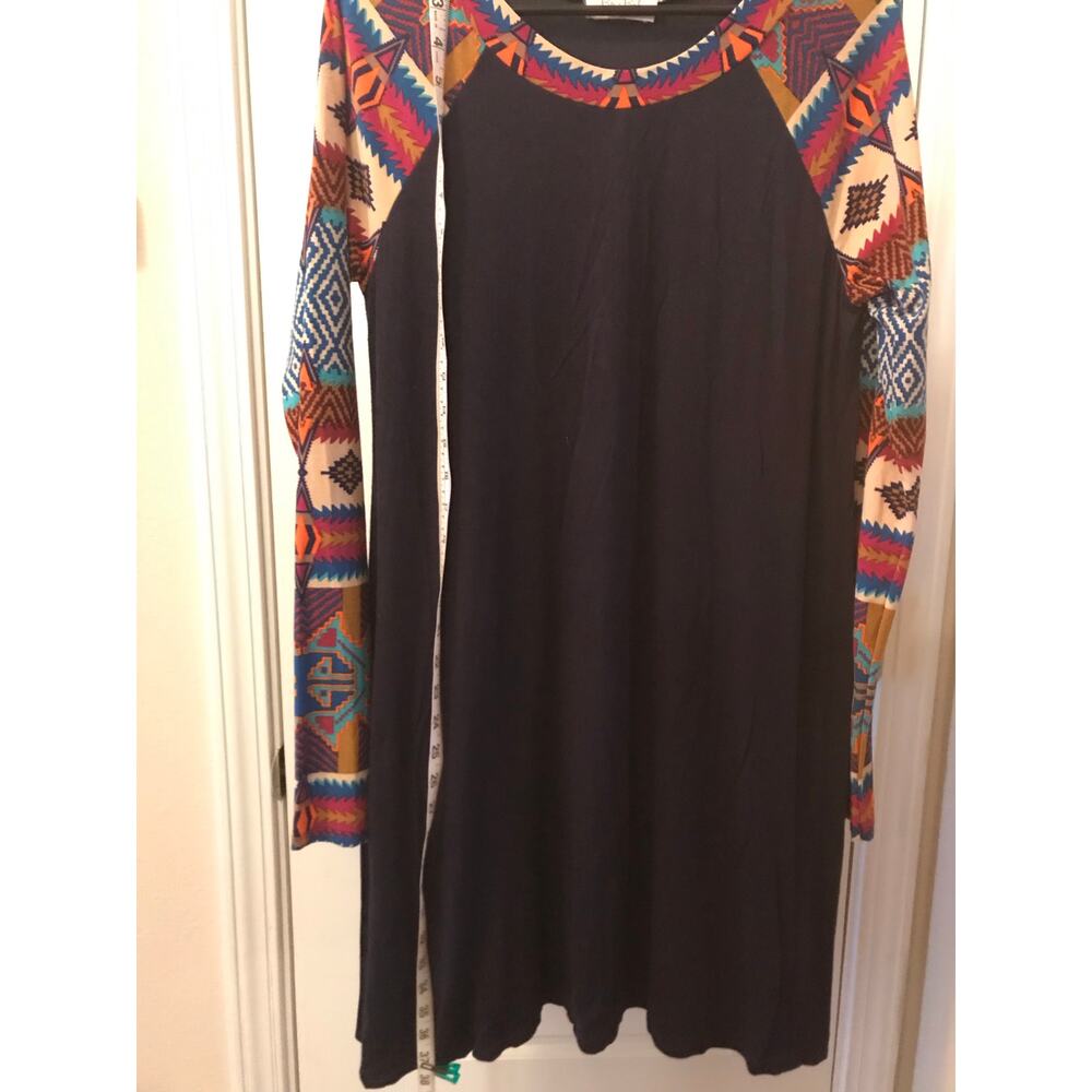 Ba Bel Navy and Abstract Print Long sleeve dress size large